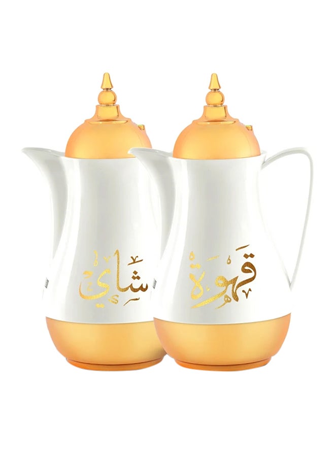 Royalford Royal Gold Tea And Cawa Set 1+1L Double Wall Pink Glass Inner High Quality Plastic Outer Body Hot And Cold For Long Hours Mulicolor  - Image 1