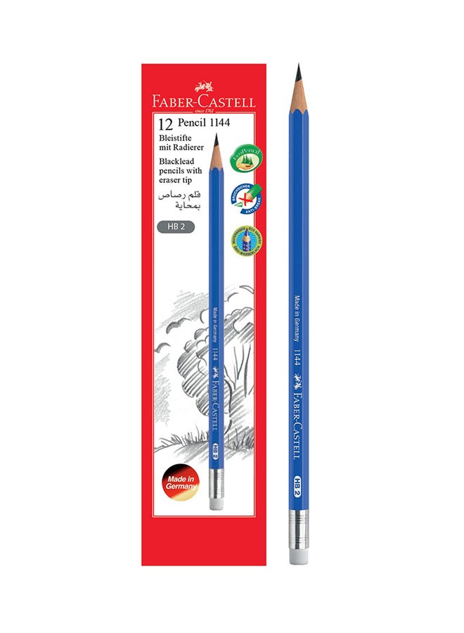 FABER-CASTELL - 12-Piece HB2 Pencil With Eraser Tip Blue - Image 1