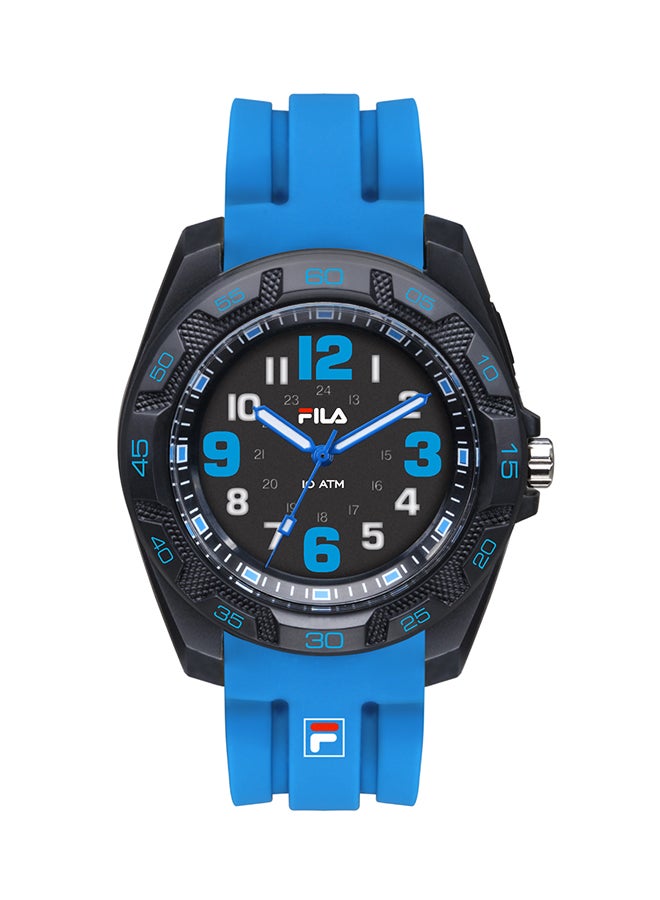 فيلا ساعة يد بعقارب وسوار من السيليكون طراز 38-091-003 - قياس 32 مم - لون أزرق للرجال - Image 1