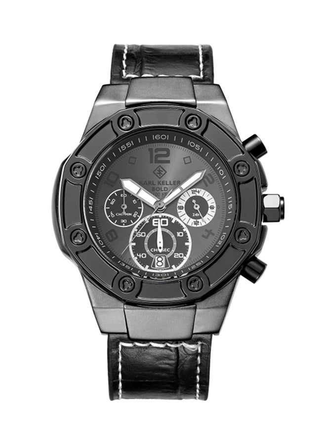 KARL KELLER men Leather Chronograph Watch KKNV1203 - 46 mm - Black - Image 1