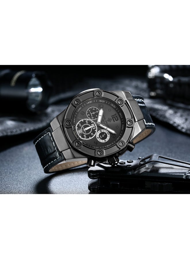KARL KELLER men Leather Chronograph Watch KKNV1203 - 46 mm - Black - Image 3