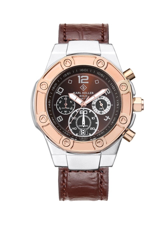 KARL KELLER men Leather Chronograph Watch KKNV1205 - 46 mm - Brown - Image 1