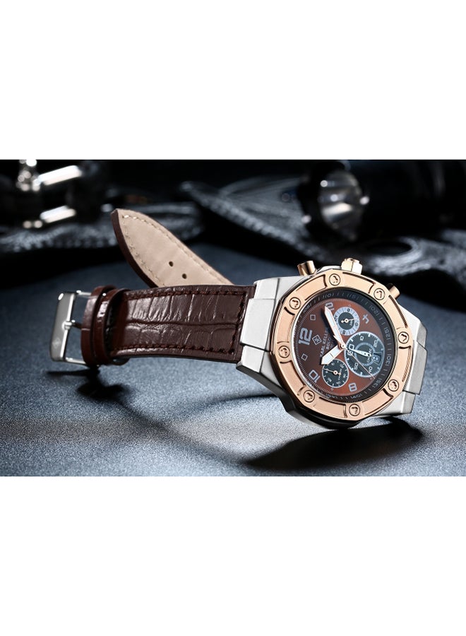 KARL KELLER men Leather Chronograph Watch KKNV1205 - 46 mm - Brown - Image 3