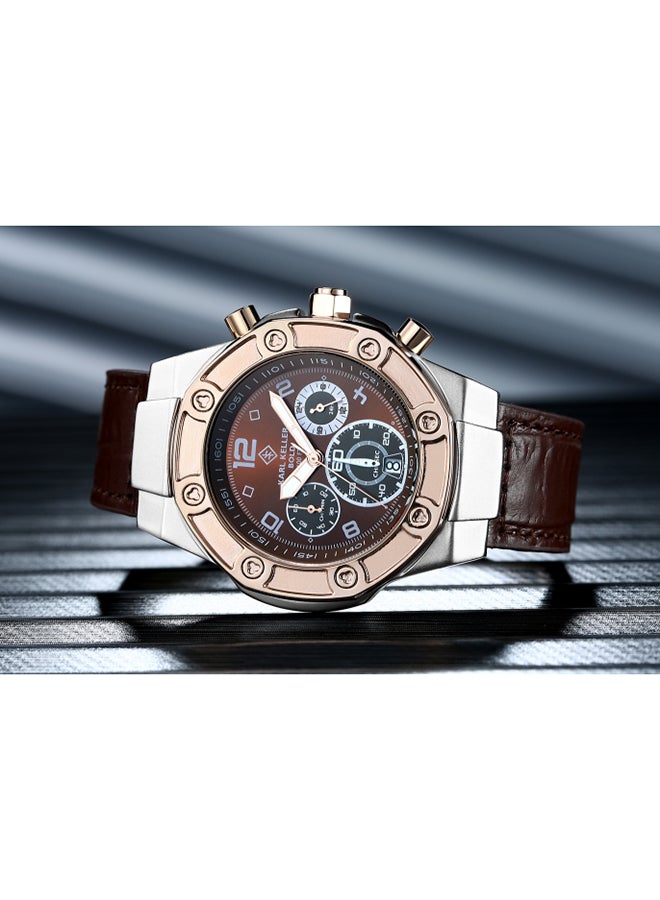 KARL KELLER men Leather Chronograph Watch KKNV1205 - 46 mm - Brown - Image 2