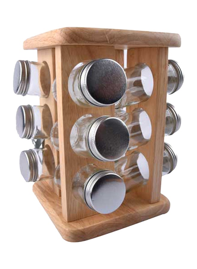 BILLI 12-Piece Spice Jars With Stand Beige/Clear 18x23x19cm