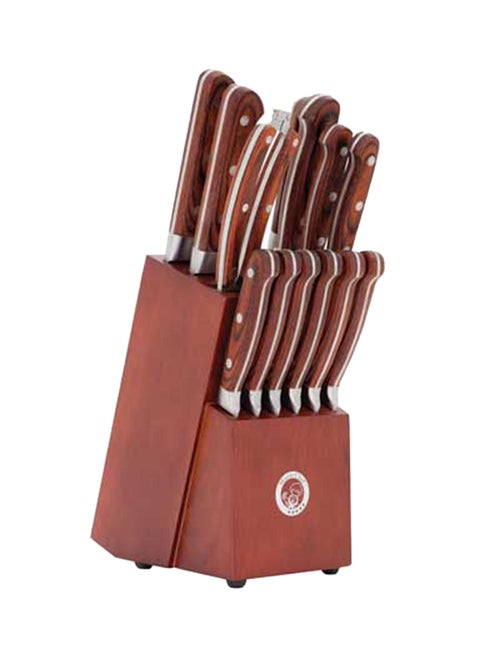 14-Piece Kitchen Knife Set Brown/Silver 20.8x12.4x35.2centimeter