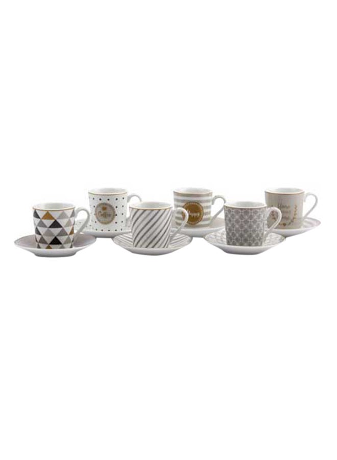 R2S 12-Piece Cup And Saucer Set Brown/White 100ml - Image 1