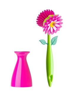 Flower Power Dish Washing Brush With Stand Pink/Green 5x5x15cm