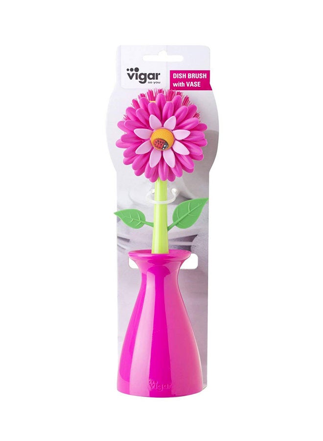 Vigar - Flower Power Dish Washing Brush With Stand Pink/Green 5x5x15cm - Image 1