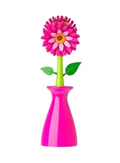 Vigar Flower Power Dish Washing Brush With Stand Pink/Green 5x5x15cm  - Image 2