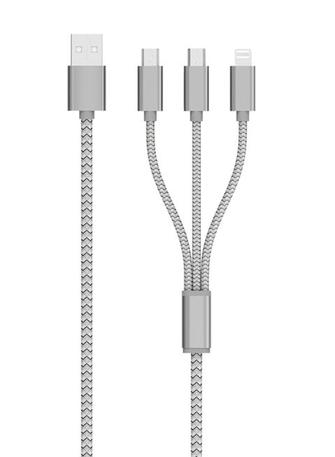 3-In-1 Data Sync Charging Cable With Port Silver