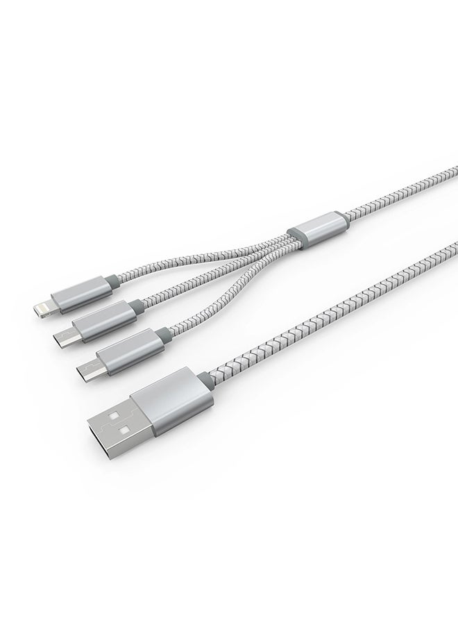 3-In-1 Data Sync Charging Cable With Port Silver