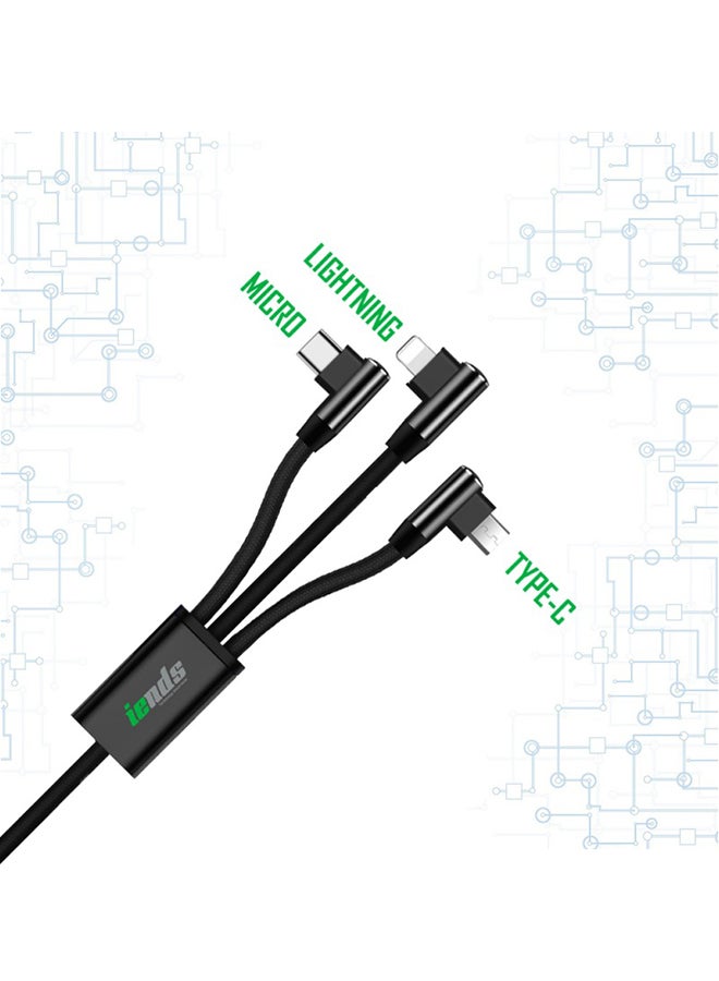 iends - 3-In-1 Fast Charging L-Shape Multi Pin USB Cable Black - Image 1