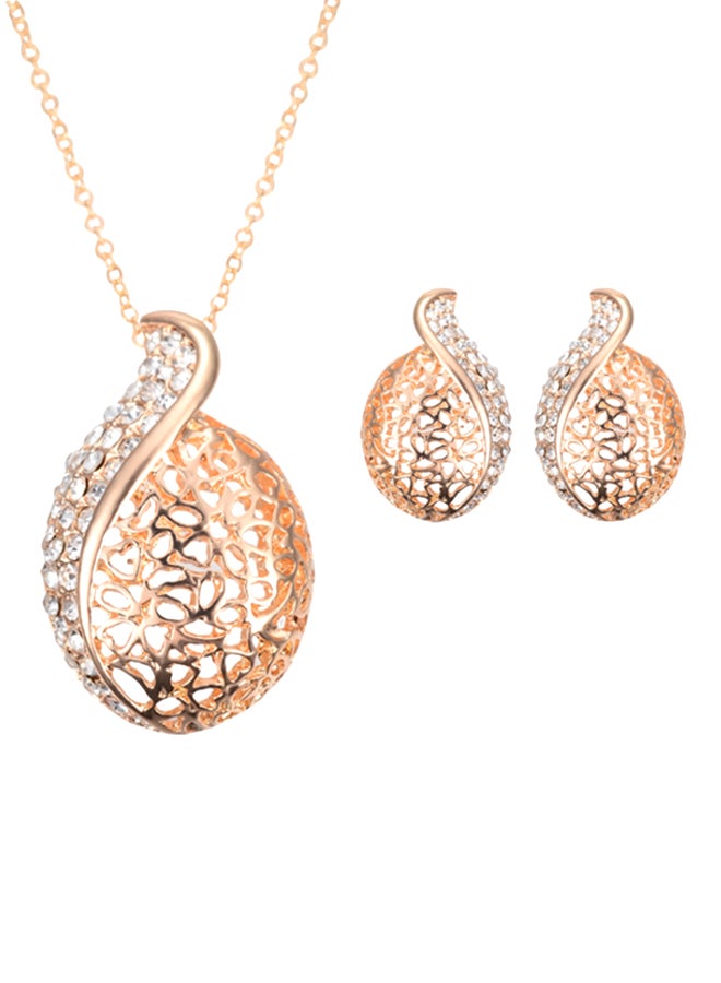 CJ - 18 Karat Gold Plated Crystal Earrings and Necklace Set - Image 1