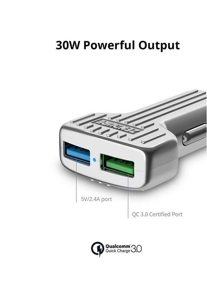 ZENDURE Dual Port USB Car Charger Silver  - Image 4