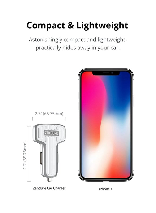 ZENDURE Dual Port USB Car Charger Silver  - Image 3