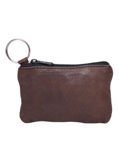 Stitched Detail Zipper Money Coin Purse Brown