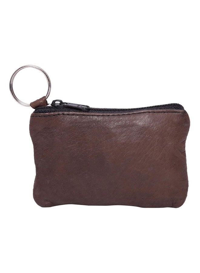 LAVERI LEATHER - Stitched Detail Zipper Money Coin Purse Brown - Image 1