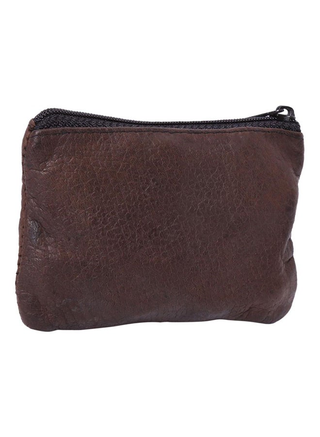 LAVERI LEATHER - Stitched Detail Zipper Money Coin Purse Brown - Image 1