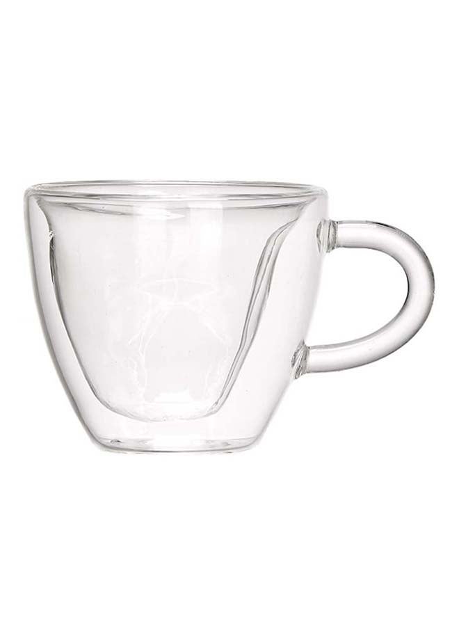 12-Piece Heart Shape Double Wall Cup And Saucer Set Clear 90ml