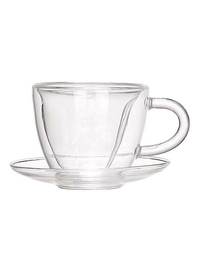 12-Piece Heart Shape Double Wall Cup And Saucer Set Clear 90ml