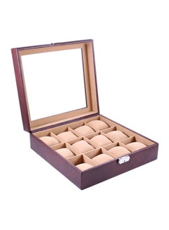 unisex 12-Grid Synthetic Glass Top Leather Watch Box