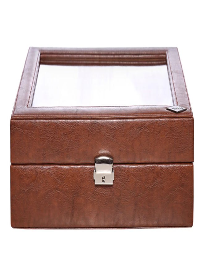 LAVERI LEATHER - unisex 15-Grid Top Glass Leather Watch Box - Image 1