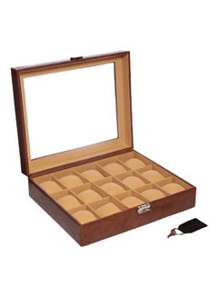 unisex 15-Grid Top Glass Leather Watch Box