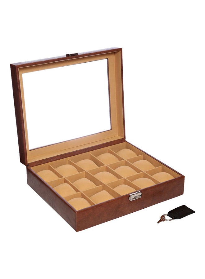 LAVERI LEATHER - unisex 15-Grid Top Glass Leather Watch Box - Image 1