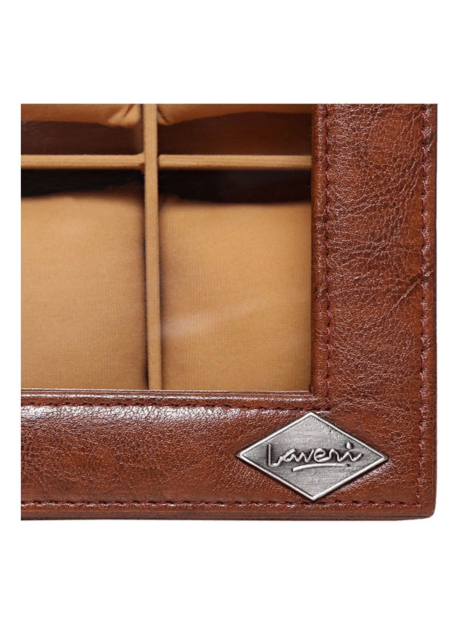 LAVERI LEATHER - unisex 15-Grid Top Glass Leather Watch Box - Image 1