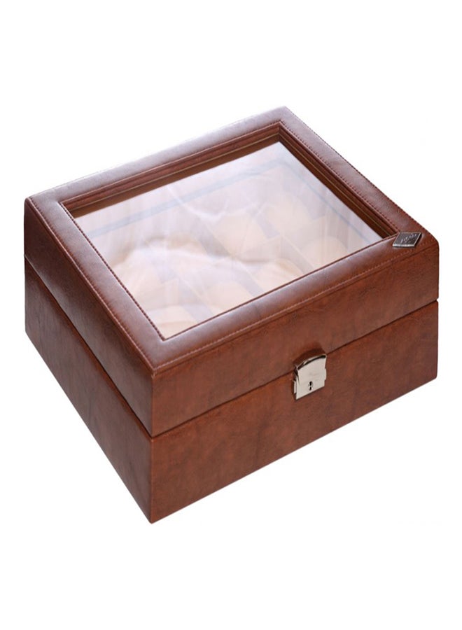 LAVERI LEATHER - unisex 15-Grid Top Glass Leather Watch Box - Image 1