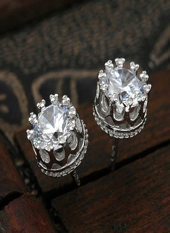 Sterling Silver Stud Earrings With Zircon  - Image 2
