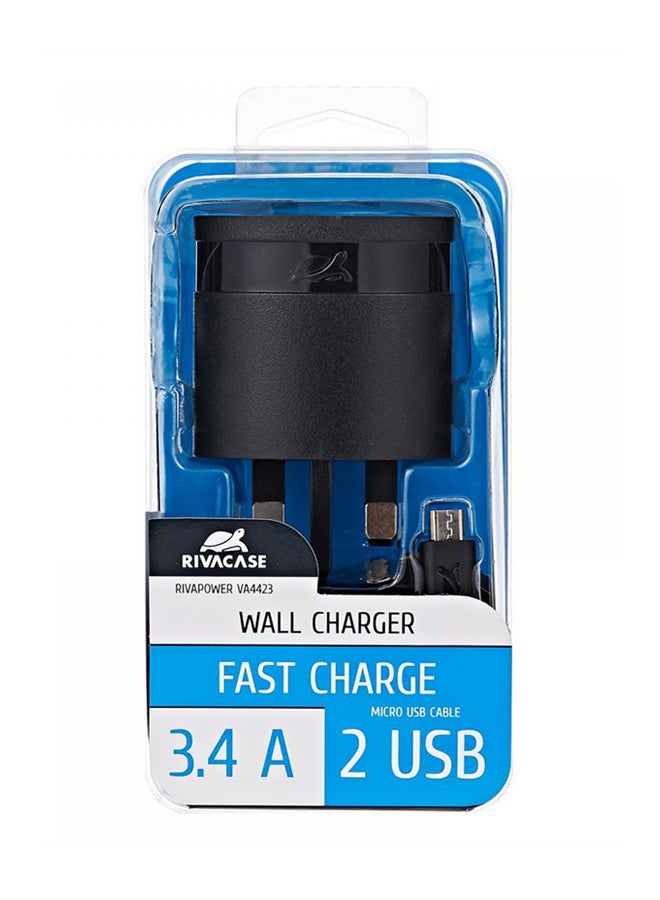 Wall Charger With Micro USB Charging Cable Black