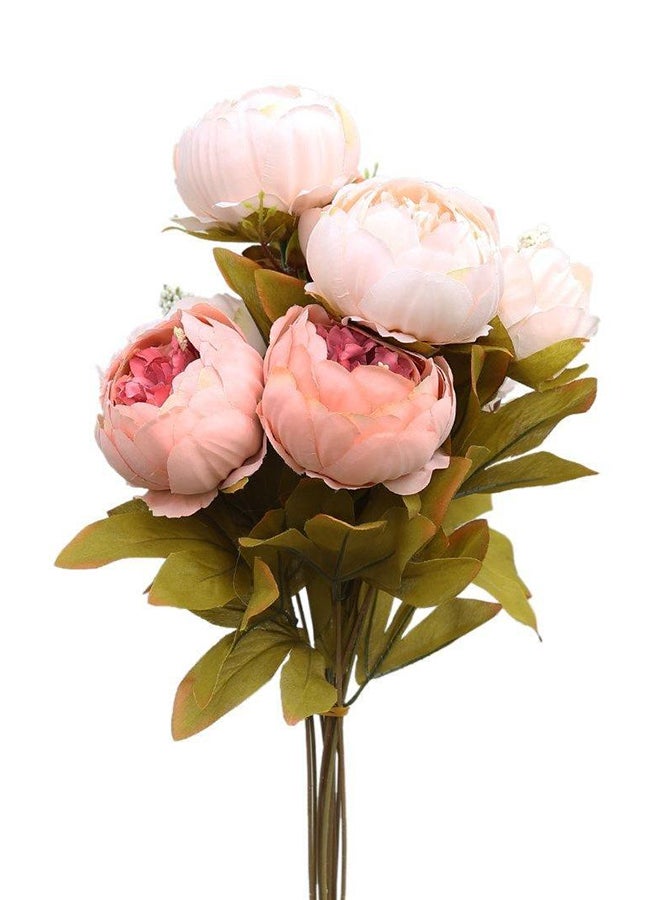 Flower District Artificial Peony Silk Flowers Bouquet Pink/Green 18x11inch - Image 1