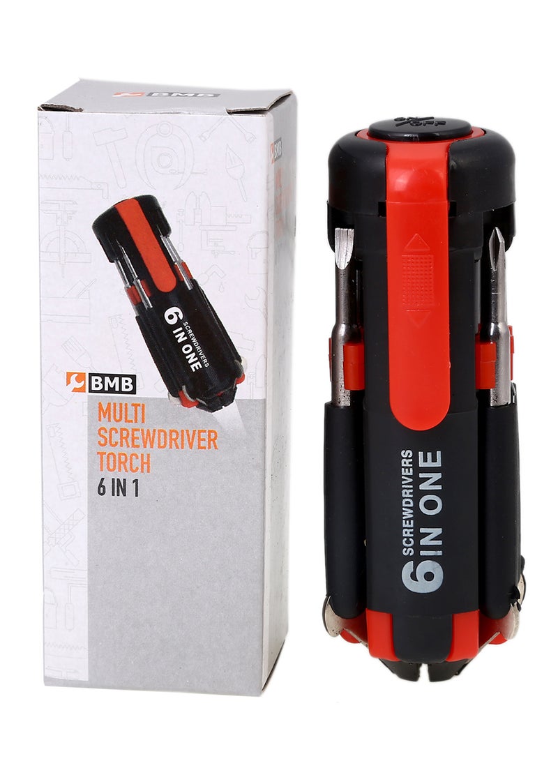 6-In-1 Multi Purpose Screwdriver With Torch Red/Black 4inch - v1542866478/N19650946A_4