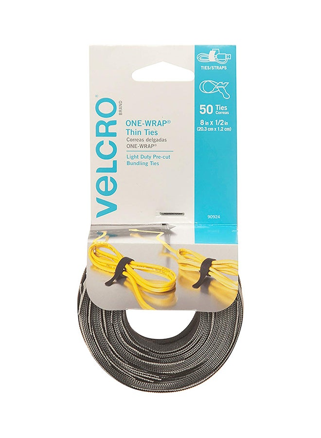 Velcro 50-Piece One-Wrap Thin Ties Black 20.3x1.3cm - Image 1