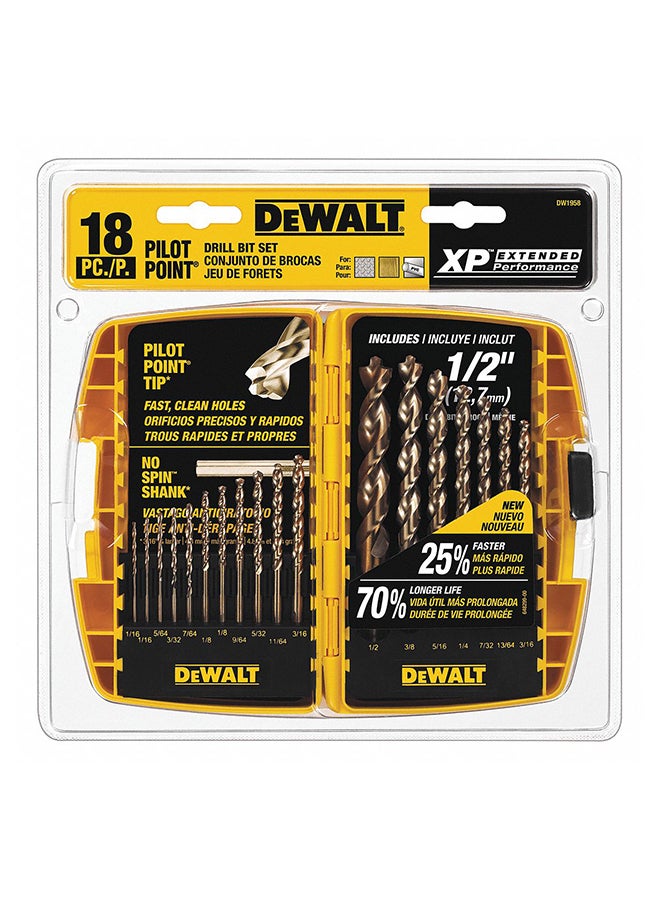 ديوالت طقم لقم مثقاب نقط دليلية من 18 قطعة فضي 23.2x3.6x24سم