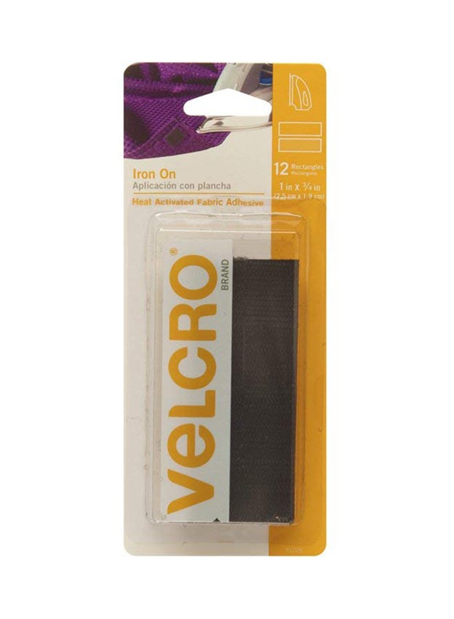 فيلكرو شريط لاصق للأقمشة ينشط بالحرارة من 12 قطعة أسود 1x0.75بوصة - Image 1