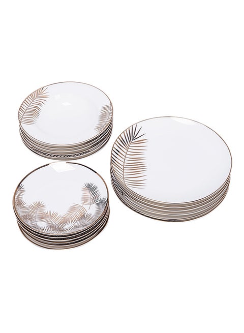 18-Piece Leaf Pattern Dinner Set White/Gold/Black
