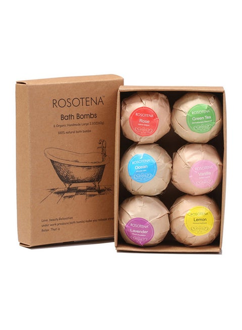 6-Piece Organic Bath Bombs Gift Set Multicolour 60grams