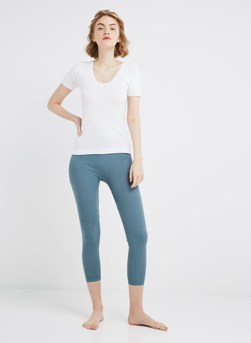 سلاجر بنطال ضيق قطني بحواف من الدانتيل أزرق - Image 1