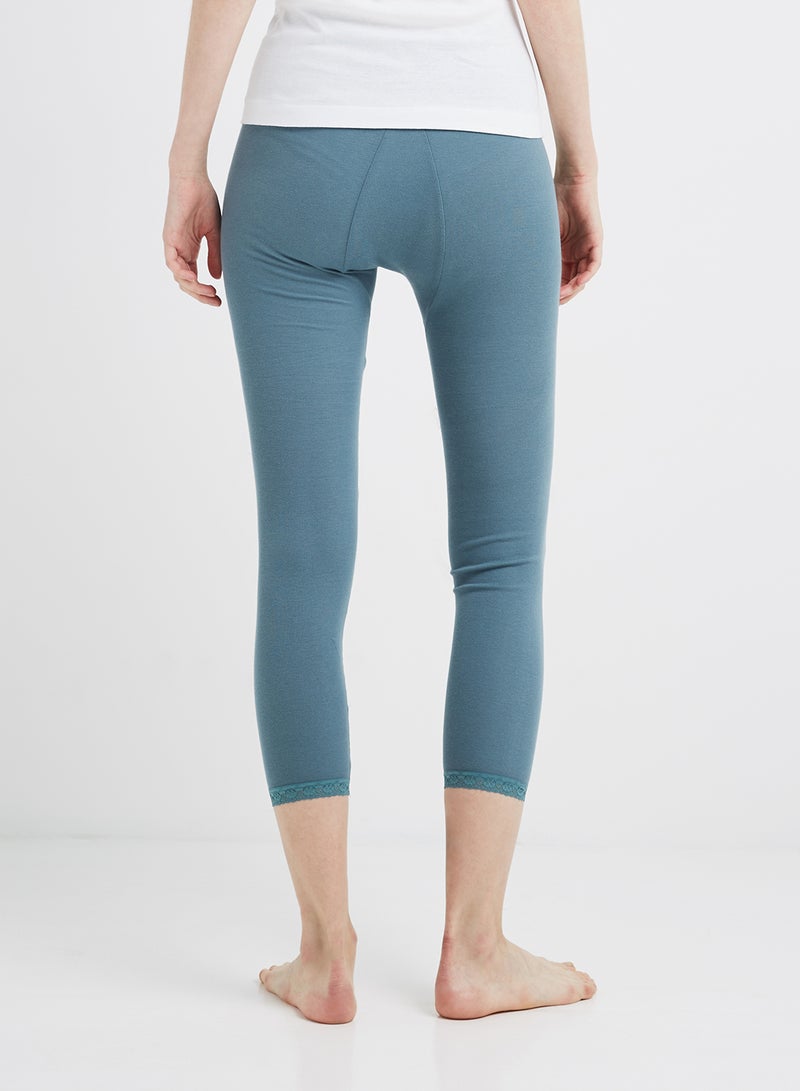 سلاجر بنطال ضيق قطني بحواف من الدانتيل أزرق - Image 3