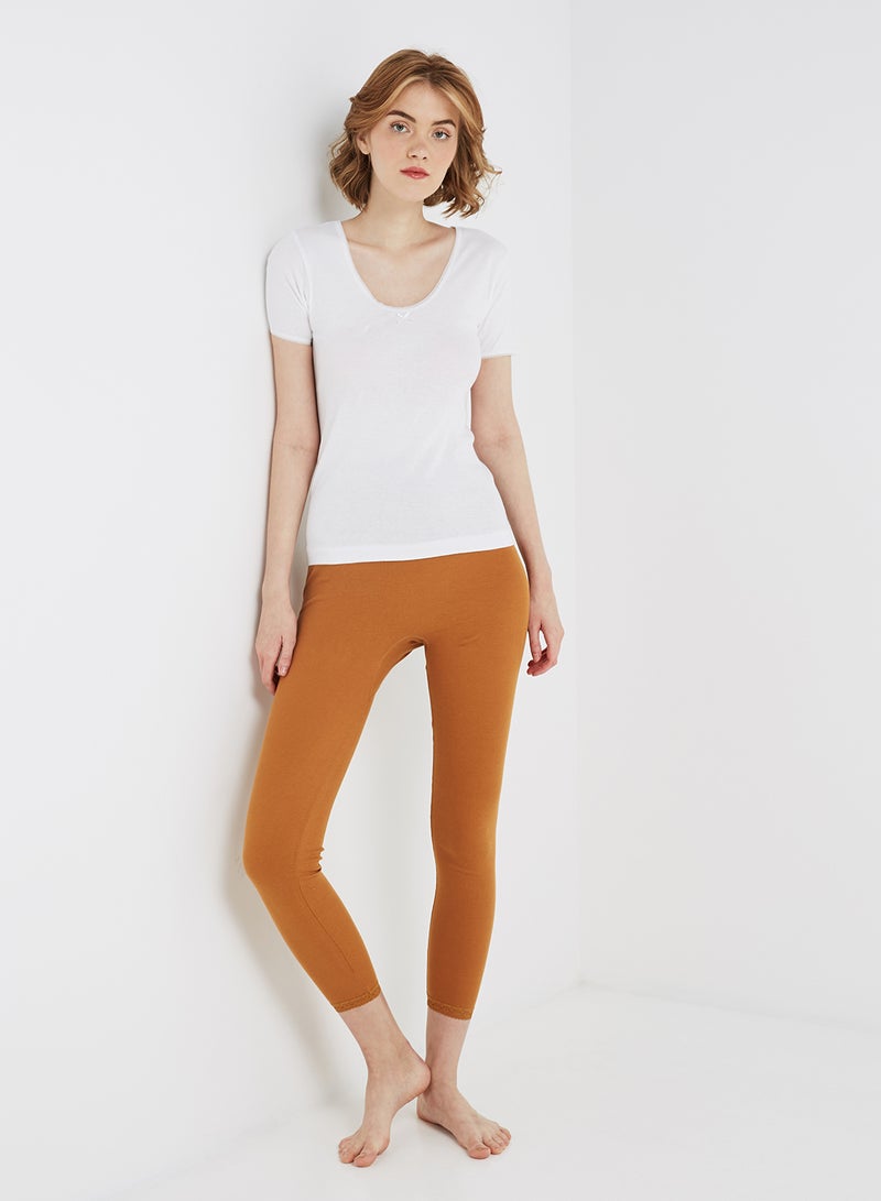 سلاجر بنطال ضيق مزين بالدانتيل بني - Image 1