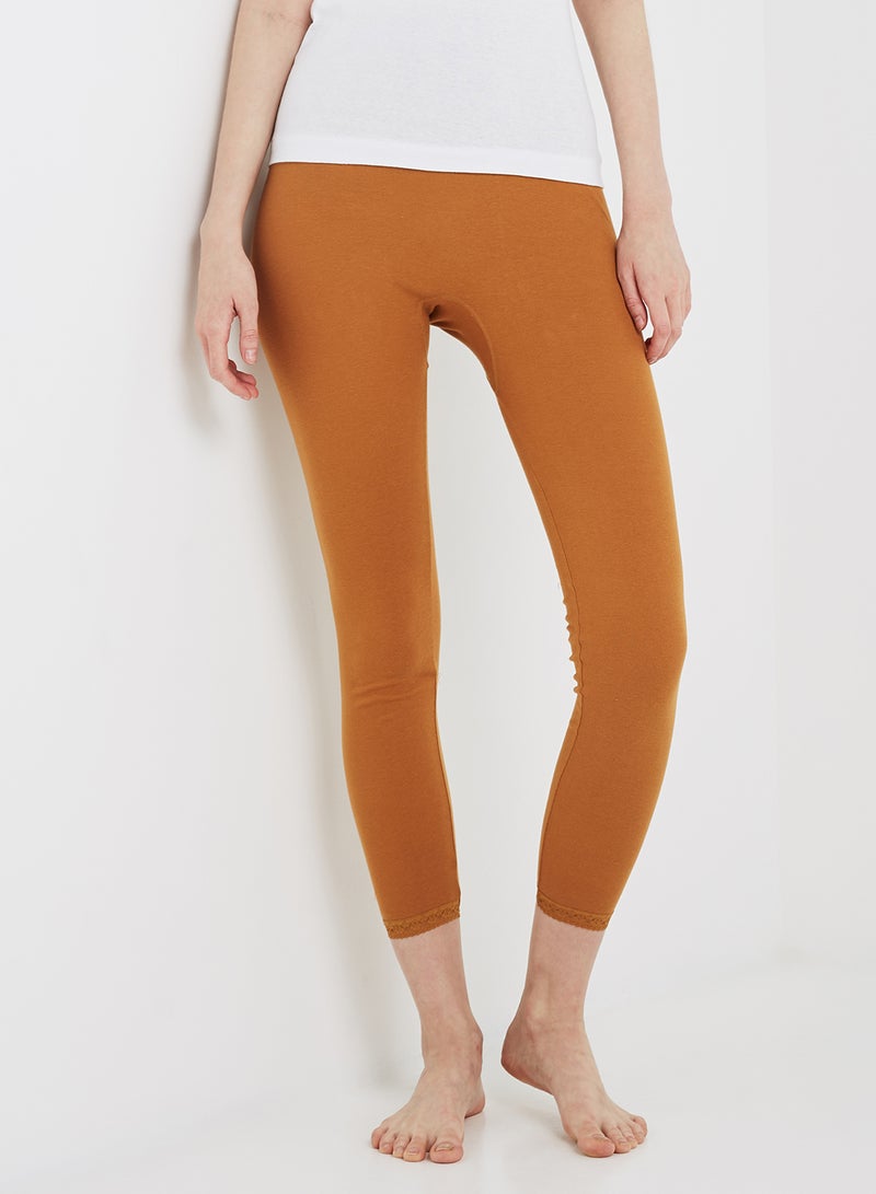 سلاجر بنطال ضيق مزين بالدانتيل بني - Image 2