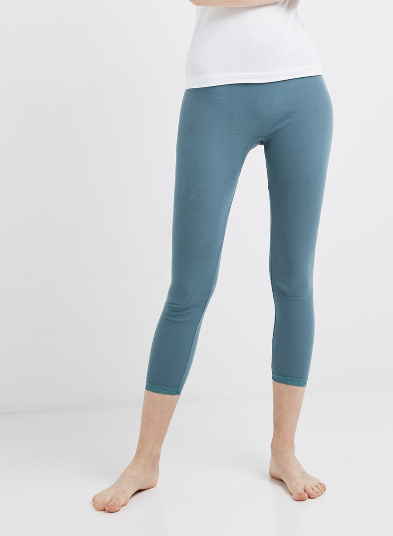 سلاجر بنطال ضيق قطني بحواف من الدانتيل أزرق - Image 2