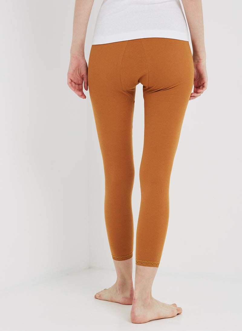 سلاجر بنطال ضيق مزين بالدانتيل بني - Image 3