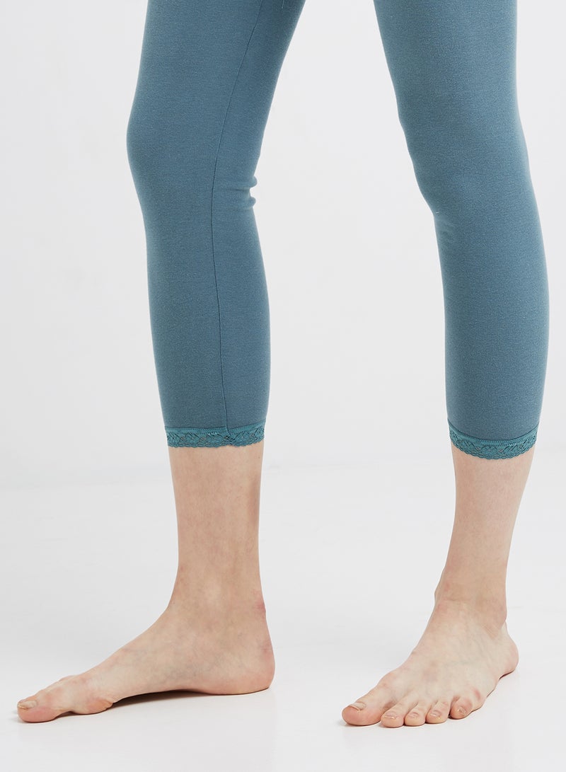 سلاجر بنطال ضيق قطني بحواف من الدانتيل أزرق - Image 4