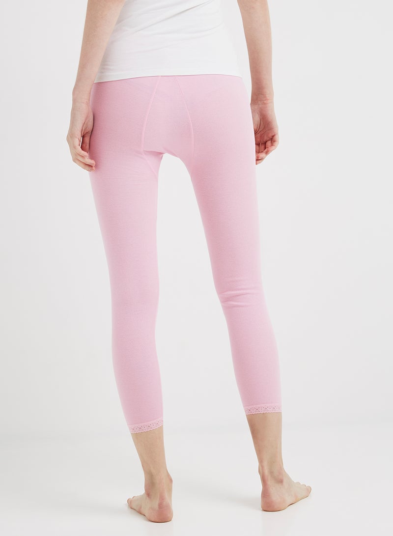 سلاجر بنطال ضيق مزين بالدانتيل وردي - Image 3