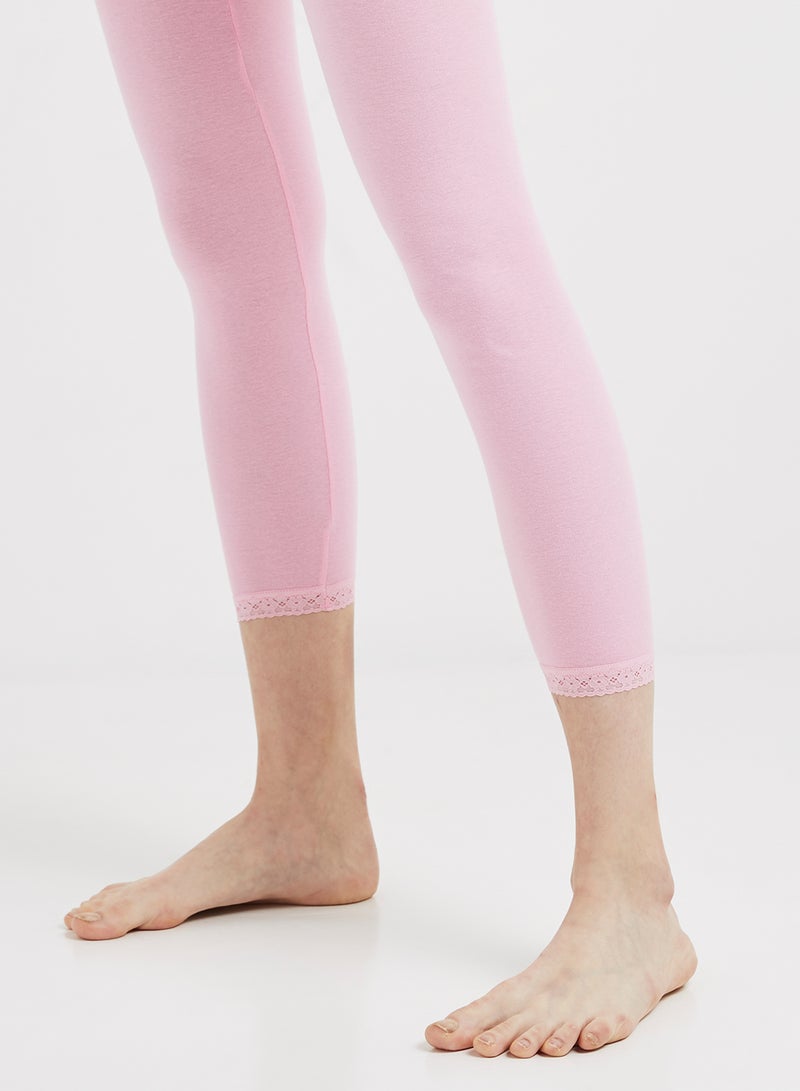 سلاجر بنطال ضيق مزين بالدانتيل وردي - Image 4