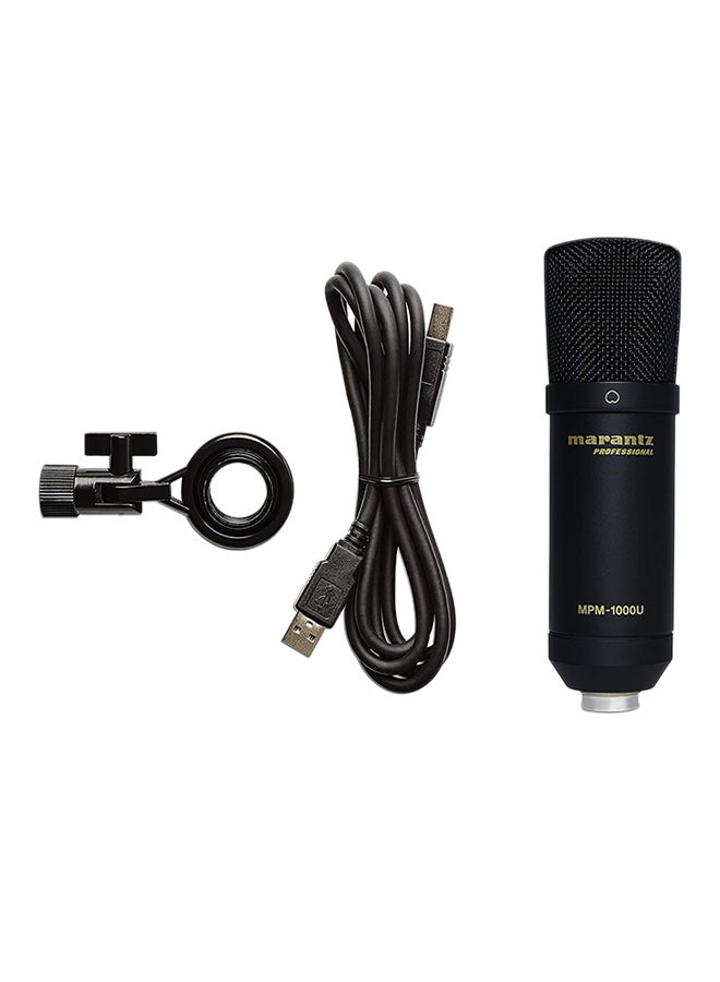 Marantz - Marantz Professional MPM1000U - USB Condenser Studio Microphone with Built In Audio Interface, Cable, Perfect for Podcast Production MPM1000U Black - Image 1